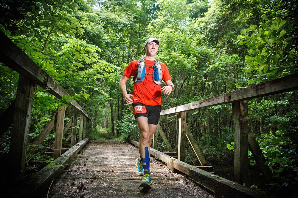 Nathan Dewey running the Hell Hole Hundred in the  Francis Marion National Forest.