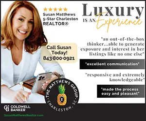 Ad: Susan Matthews comes highly recommended as a 5-Star Charleston, SC Realtor. Call (843) 800-0921 or click to visit online today!