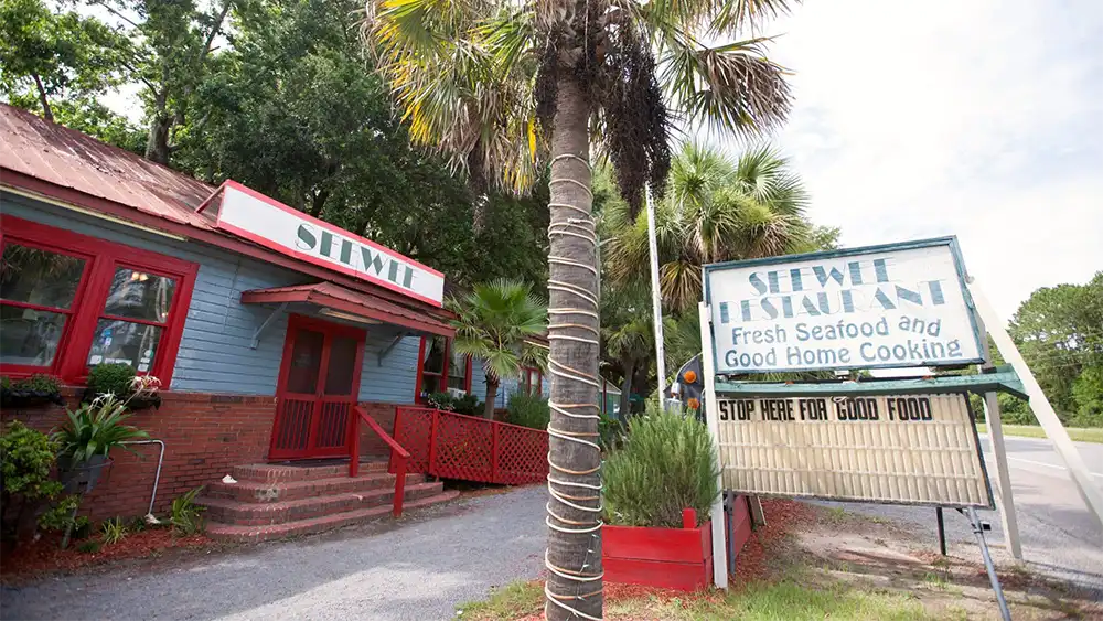 Photo of the entrance of the Seewee Restaurant in Awendaw, SC. Just a short drive from Mount Pleasant.